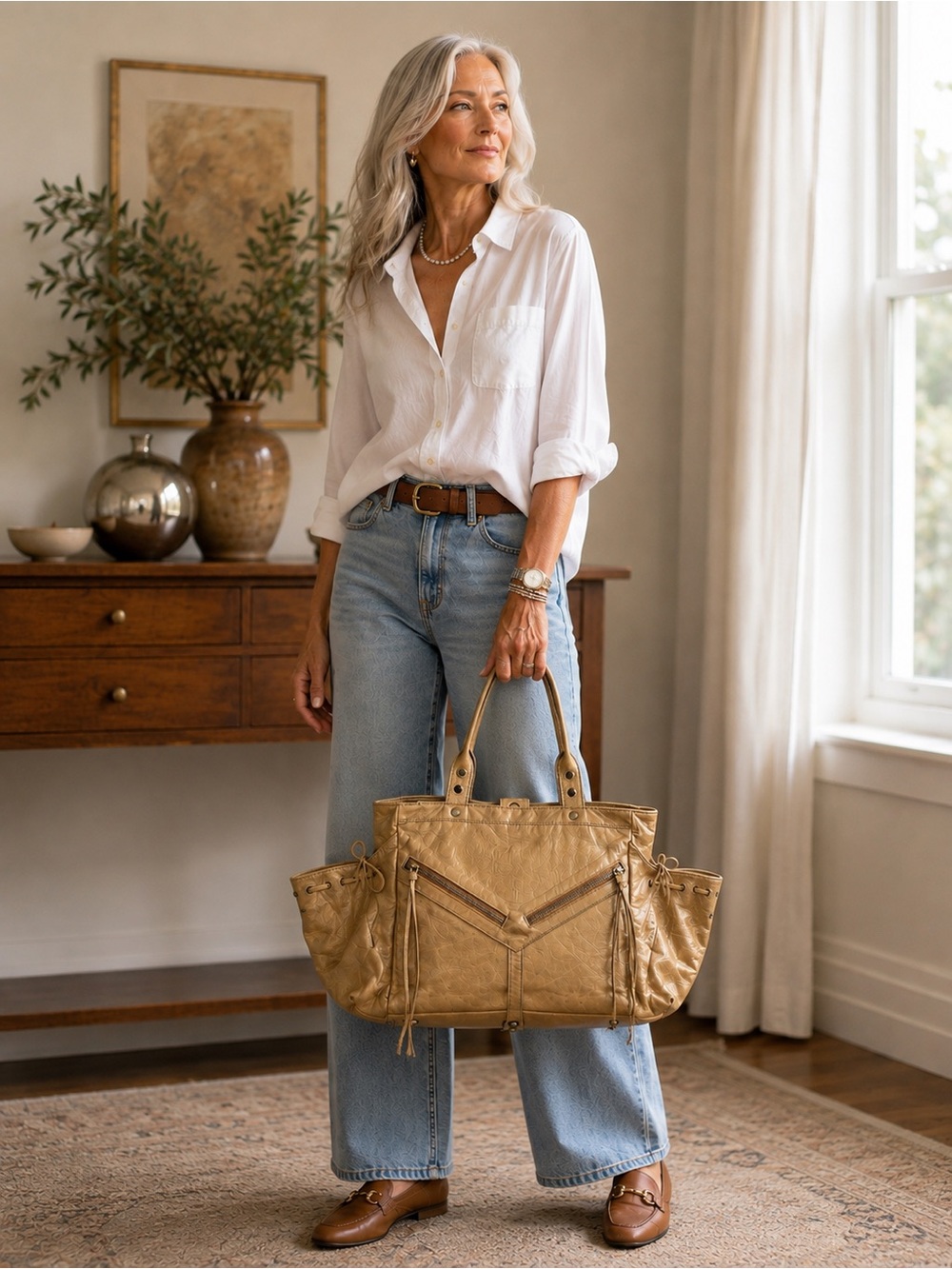 Botkier Metallic Leather Trigger Satchel Handbag Tote Gold Hardware